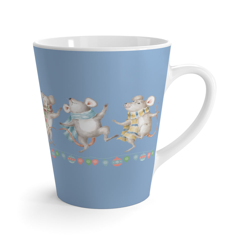 Vintage Watercolor Christmas Dancing Mice Light Denim Latte Mug (12 oz.) (Dual-Sided Design)