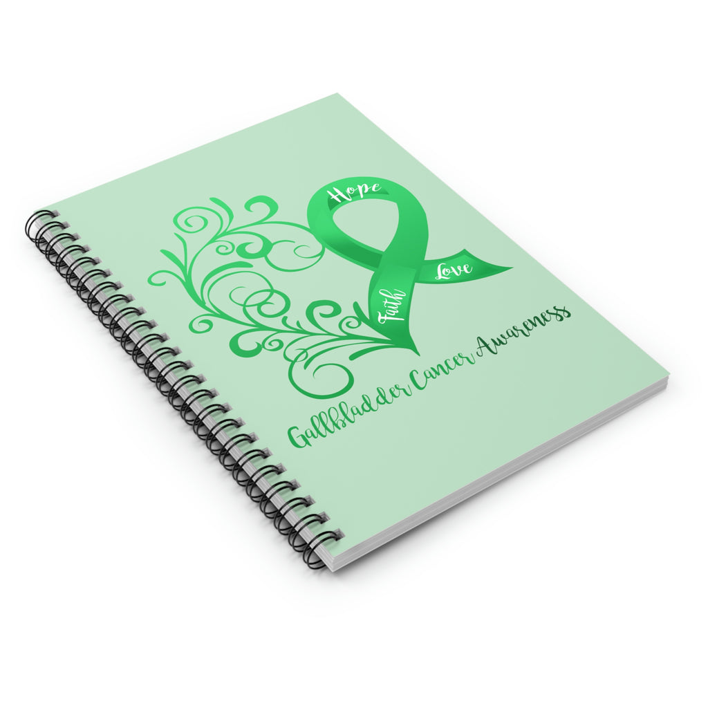 Gallbladder Cancer Awareness Heart "Light Green" Spiral Journal - Ruled Line