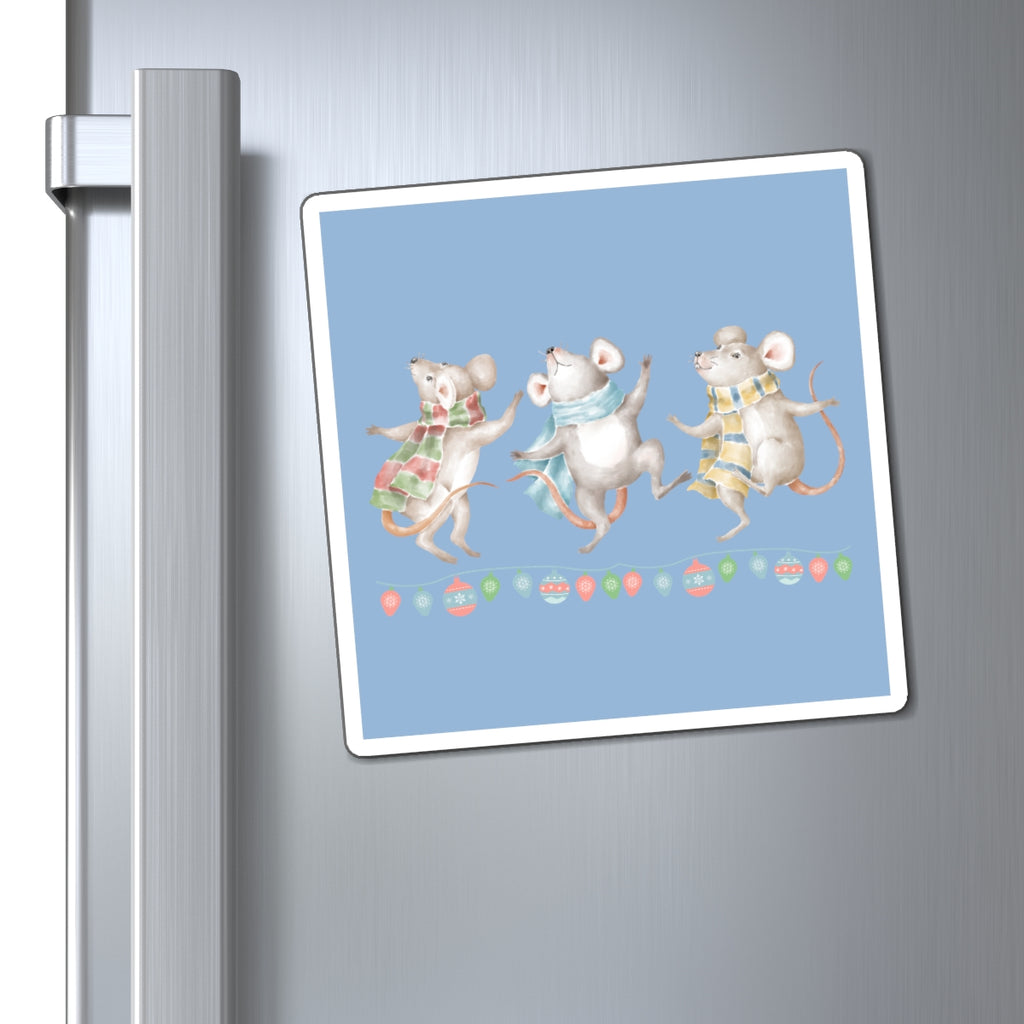 Vintage Watercolor Christmas Dancing Mice Magnet (Light Denim) (3 Sizes Available)