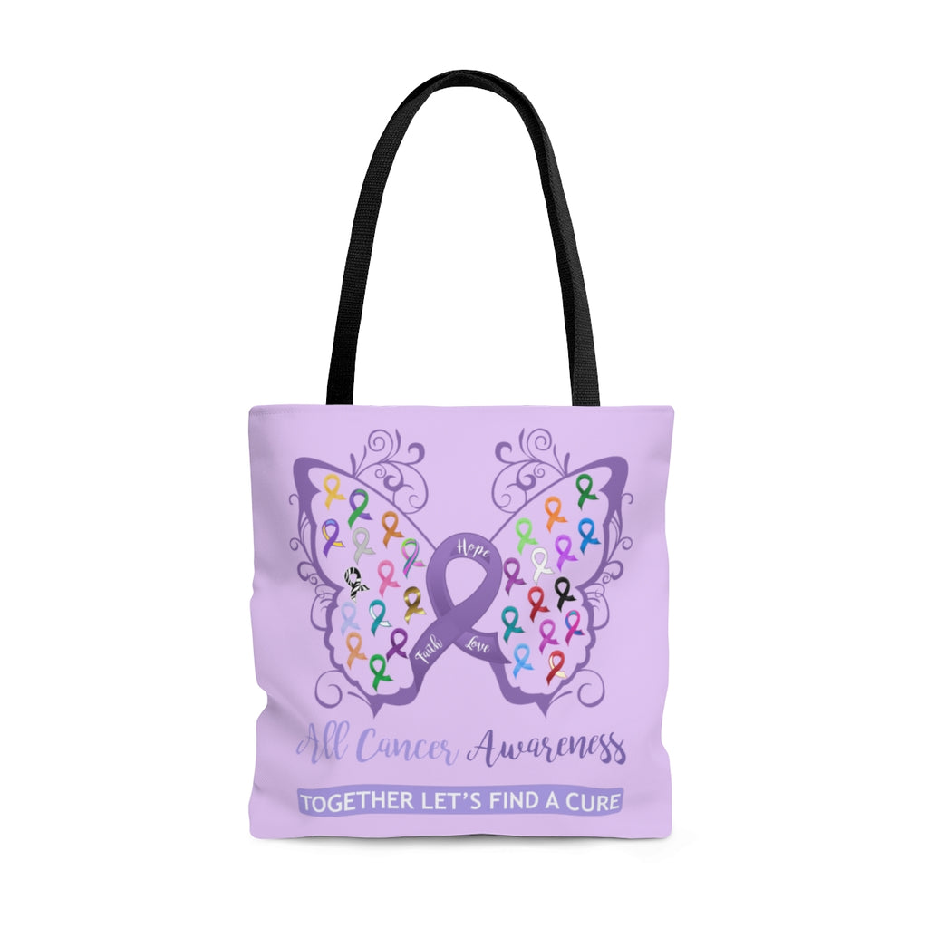All Cancer Awareness Filigree Butterfly Large "Light Purple" Tote Bag (Dual Sided Design)