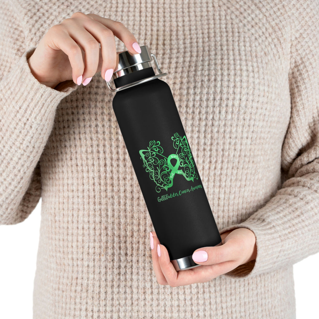 Gallbladder Cancer Awareness Filigree Butterfly Copper Vacuum Insulated Bottle, 22oz - Several Colors Available