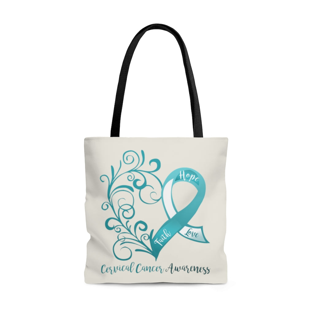 Cervical Cancer Awareness Heart Large "Natural" Tote Bag (Dual Sided Design)