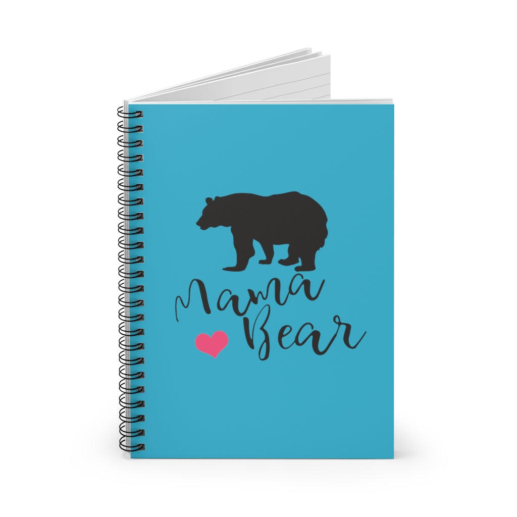 Mama Bear Aqua Spiral Journal - Ruled Line