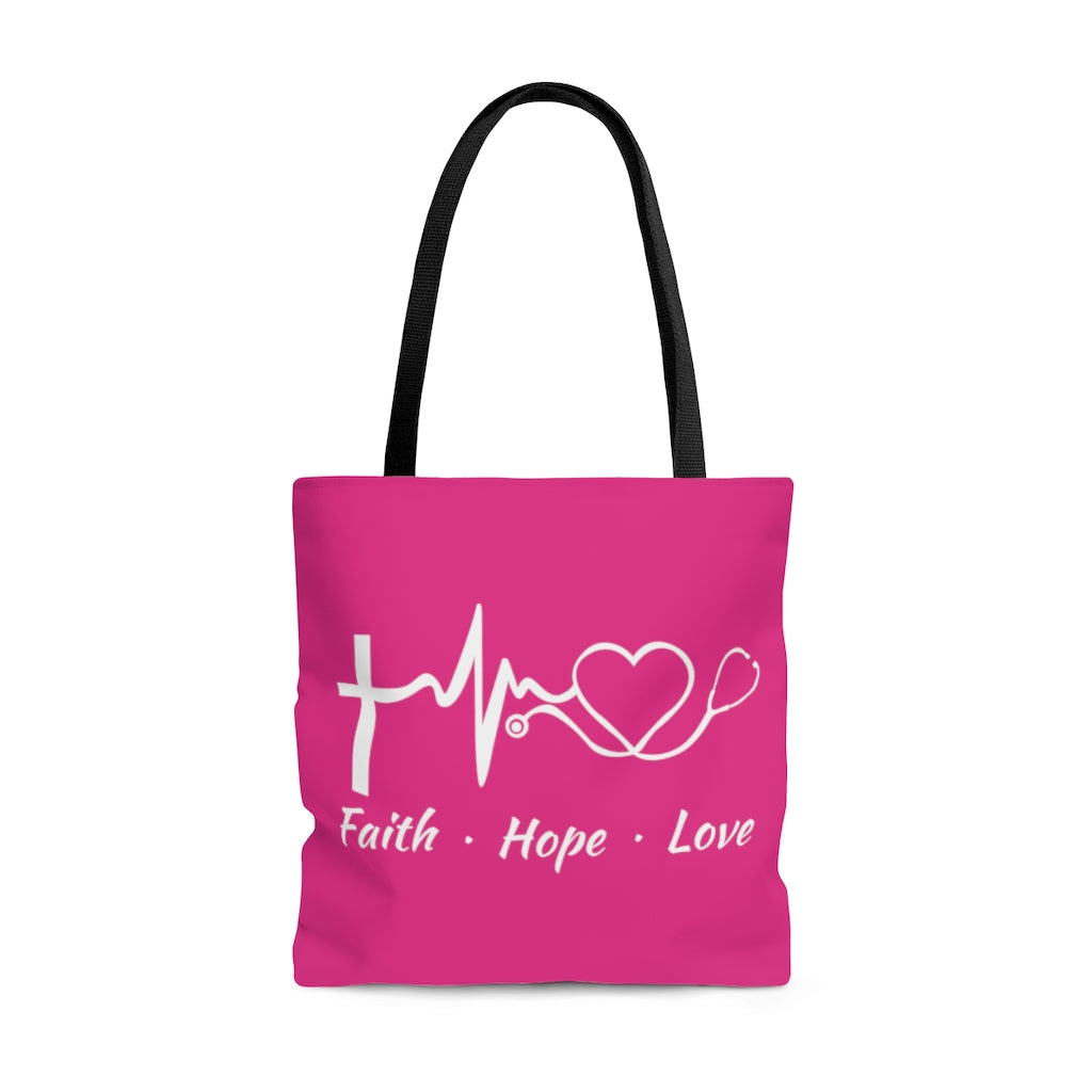 Faith Hope Love Stethoscope Large Raspberry Tote Bag (Dual Sided Design)