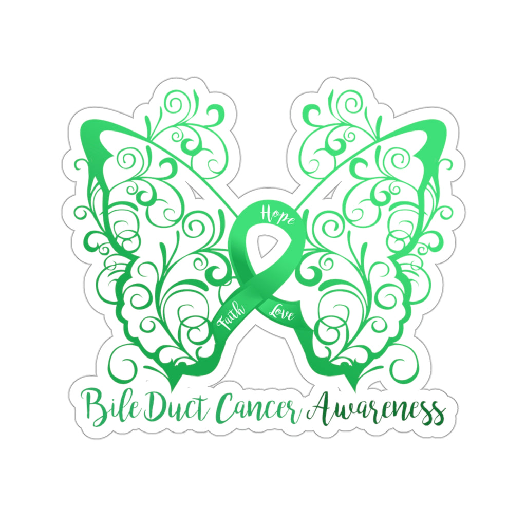 Bile Duct Cancer Awareness Filigree Butterfly Sticker (3 x 3)