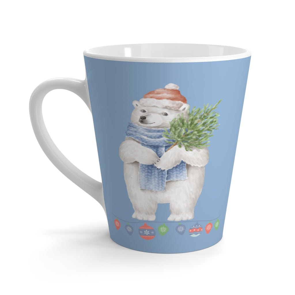 Vintage Watercolor Christmas Polar Bear Light Denim Latte Mug (12 oz.) (Dual-Sided Design)