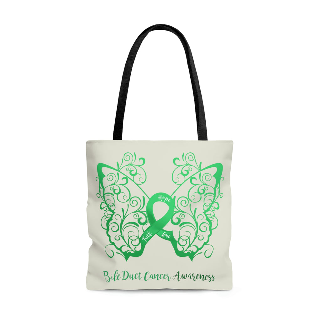 Bile Duct Cancer Awareness Filigree Butterfly Large "Natural" Tote Bag (Dual-Sided Design)