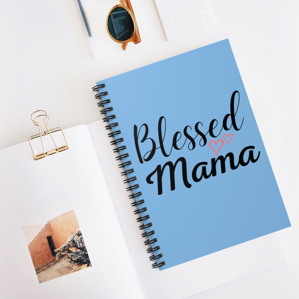 Blessed Mama Light Blue Spiral Journal - Ruled Line