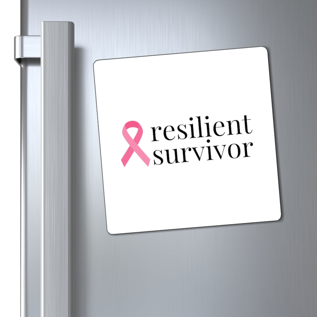 Breast Cancer resilient survivor Ribbon Magnet (White Background) (3 Sizes Available)