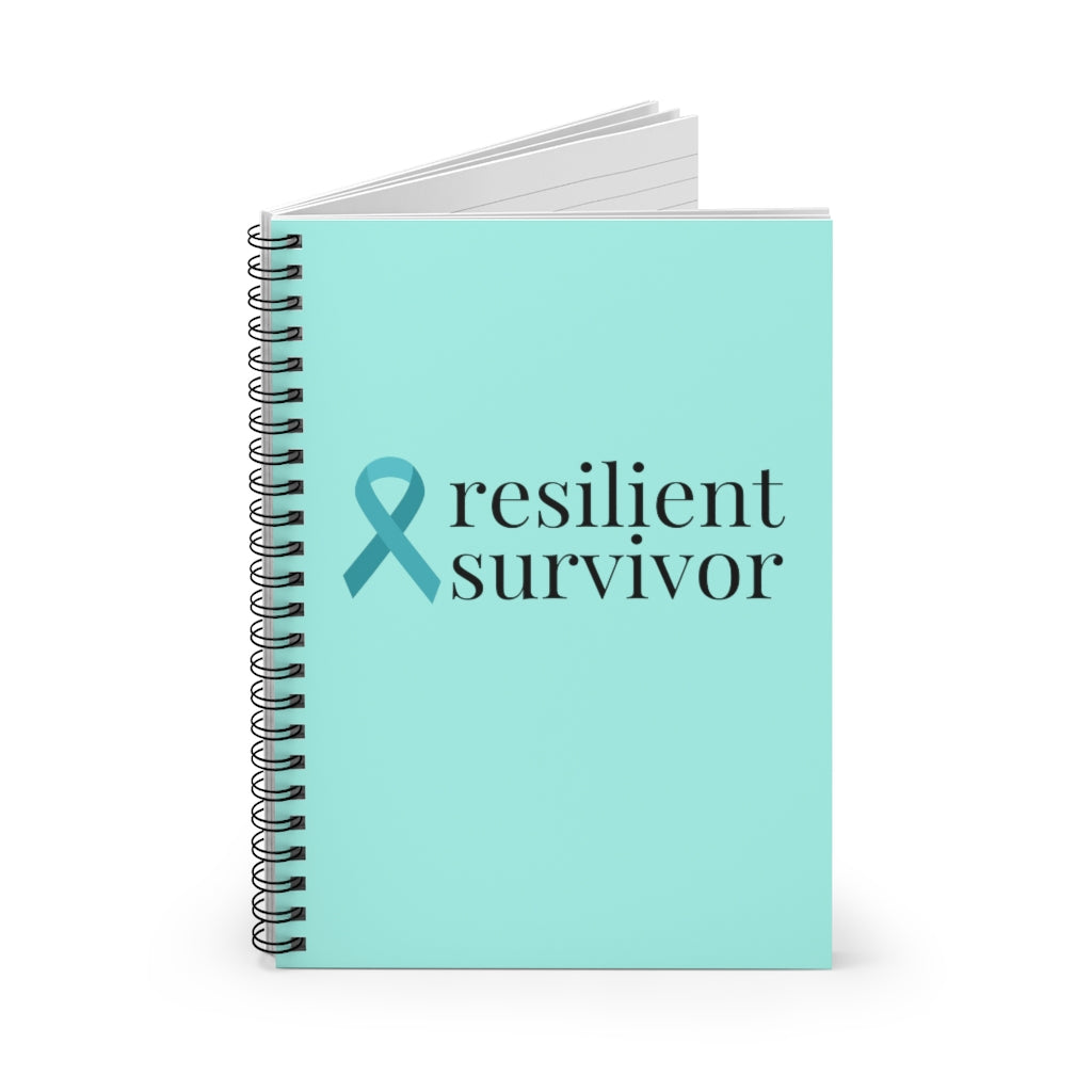 Ovarian Cancer resilient survivor Ribbon Spiral Journal - Ruled Line (Light Teal)