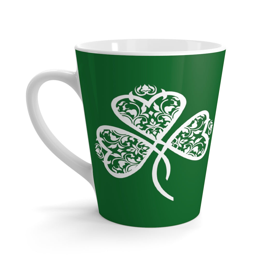 St. Patrick's Day Filigree Heart Shamrock Green Latte Mug (12 oz.)