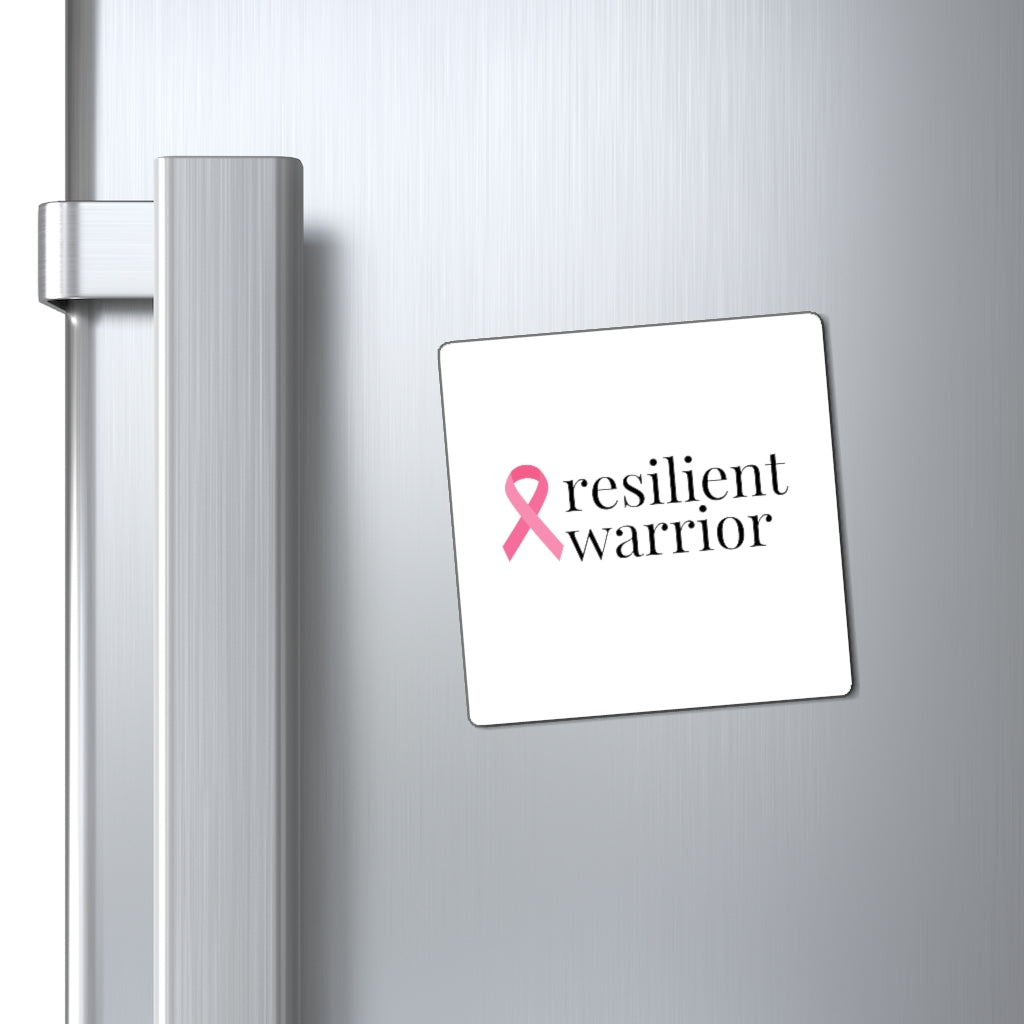 Breast Cancer resilient warrior Ribbon Magnet (White Background) (3 Sizes Available)