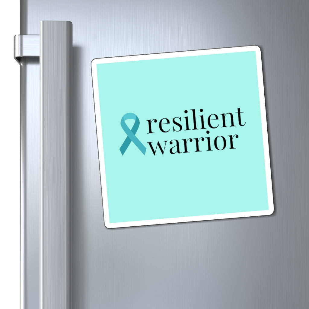 Ovarian Cancer resilient warrior Ribbon Magnet (Light Teal Background) (3 Sizes Available)