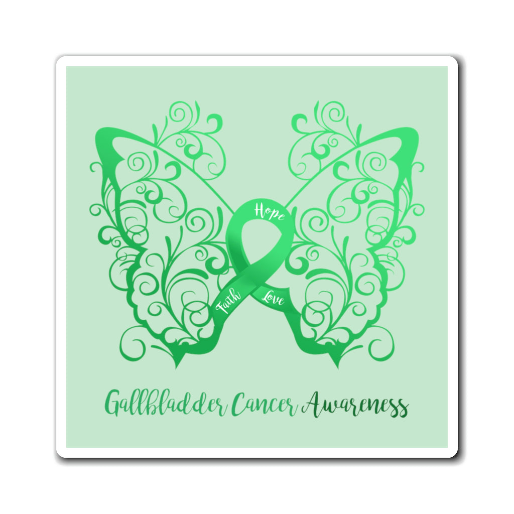 Gallbladder Cancer Awareness Filigree Butterfly Magnet (Light Green) (3 Sizes Available)