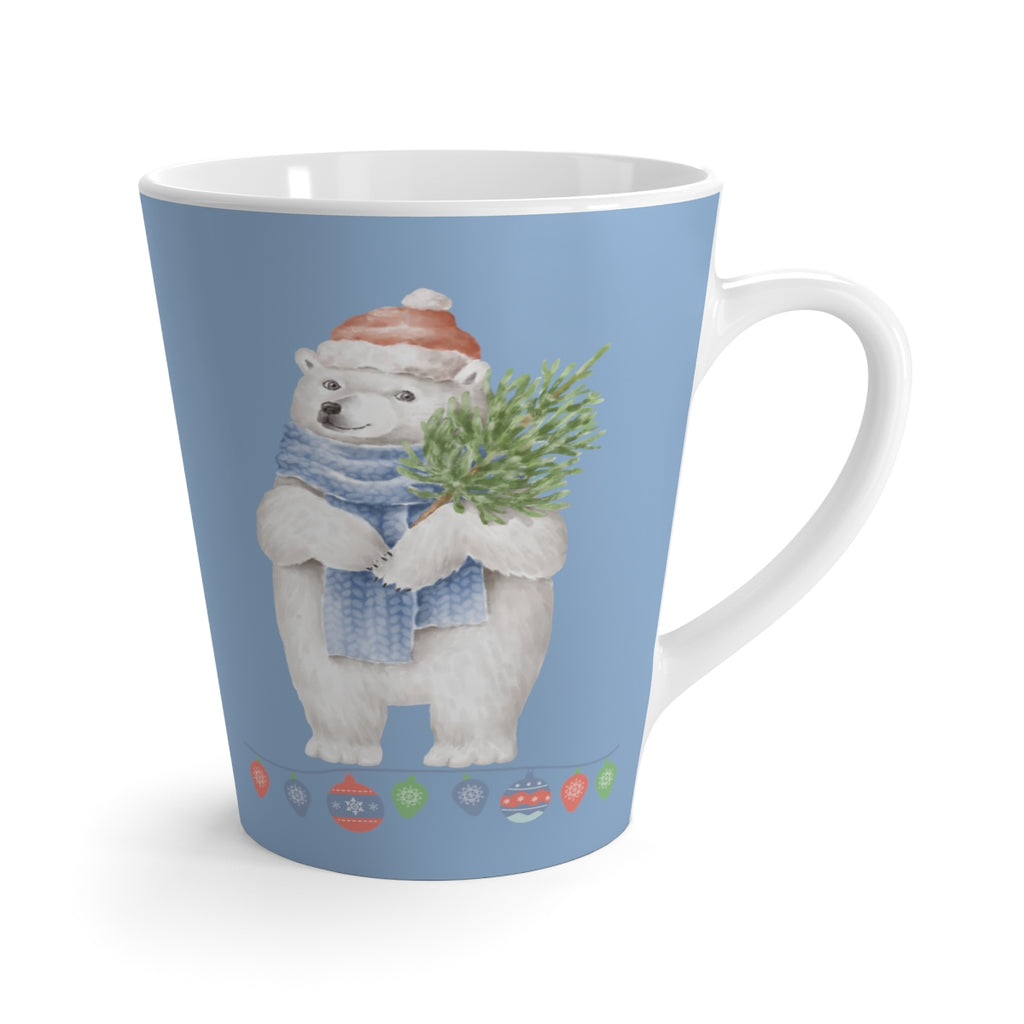 Vintage Watercolor Christmas Polar Bear Light Denim Latte Mug (12 oz.) (Dual-Sided Design)