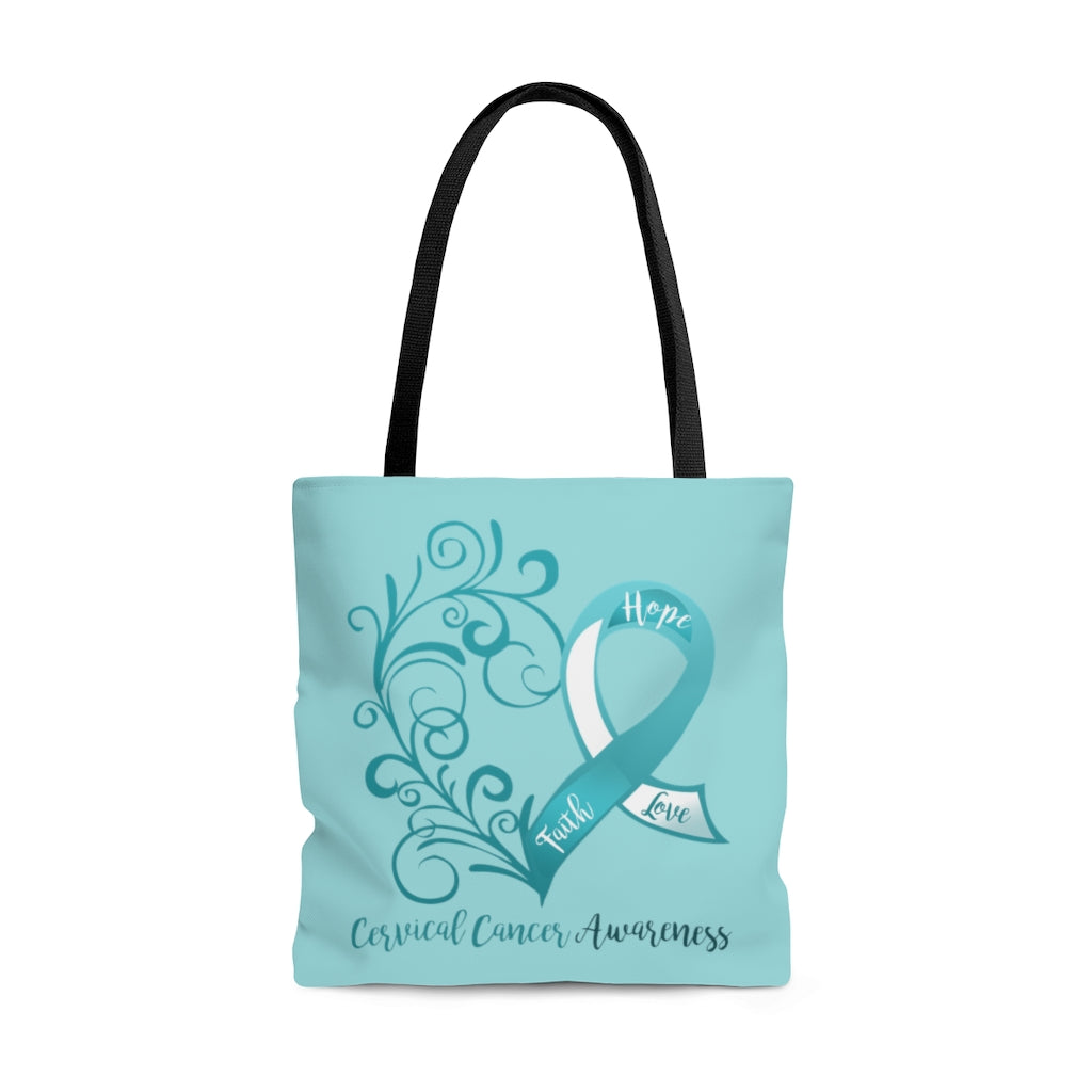 Cervical Cancer Awareness Heart Large "Teal" Tote Bag(Dual Sided Design)