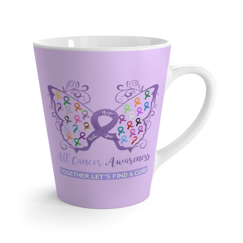 All Cancer Awareness Filigree Butterfly Lavender Latte Mug (12 oz.) (Dual Sided Design)