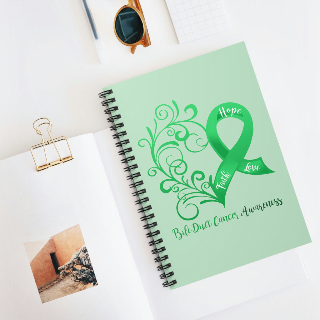 Bile Duct Cancer Awareness Heart "Light Green" Spiral Journal - Ruled Line