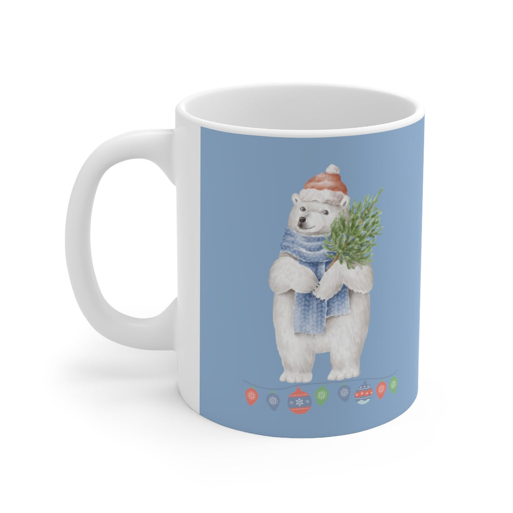 Vintage Watercolor Christmas Polar Bear (Denim Blue) Mug (11 oz.)(Dual-Sided Design)