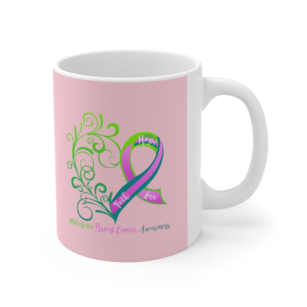 Metastatic Breast Cancer Awareness Heart (Light Pink) Mug (11 oz.)(Dual-Sided Design)