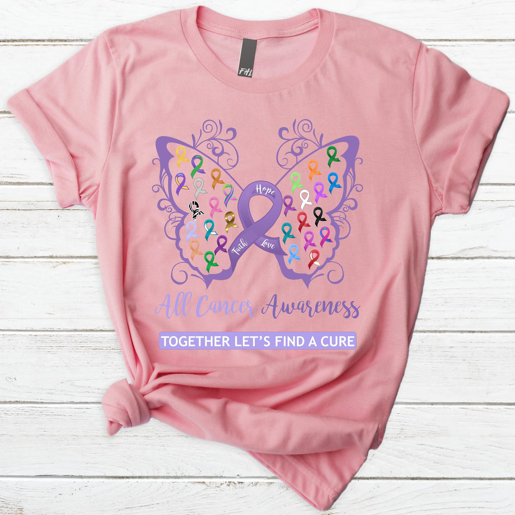 All Cancer Awareness Filigree Butterfly Pink T-Shirt