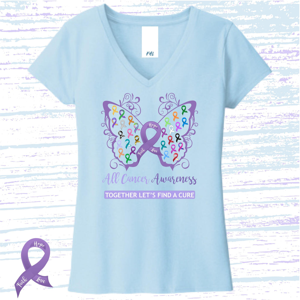 All Cancer Awareness Filigree Butterfly Women’s Recycled V-Neck T-Shirt - Several Colors Available