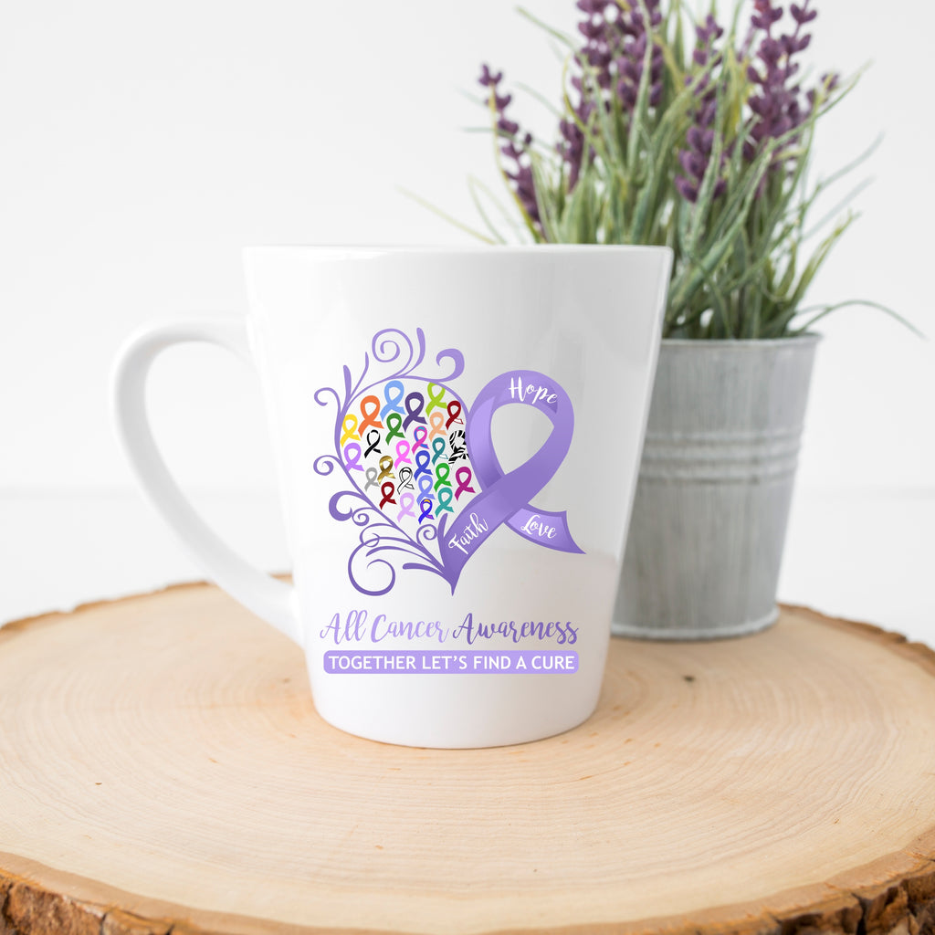 All Cancer Awareness Heart Latte Mug (12 oz.)