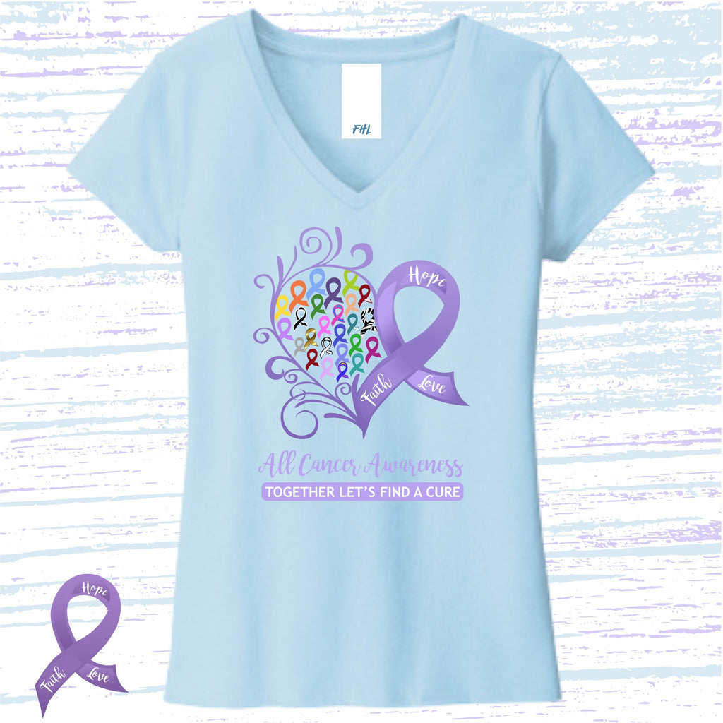 All Cancer Awareness Women’s Recycled V-Neck T-Shirt (Crystal Blue)