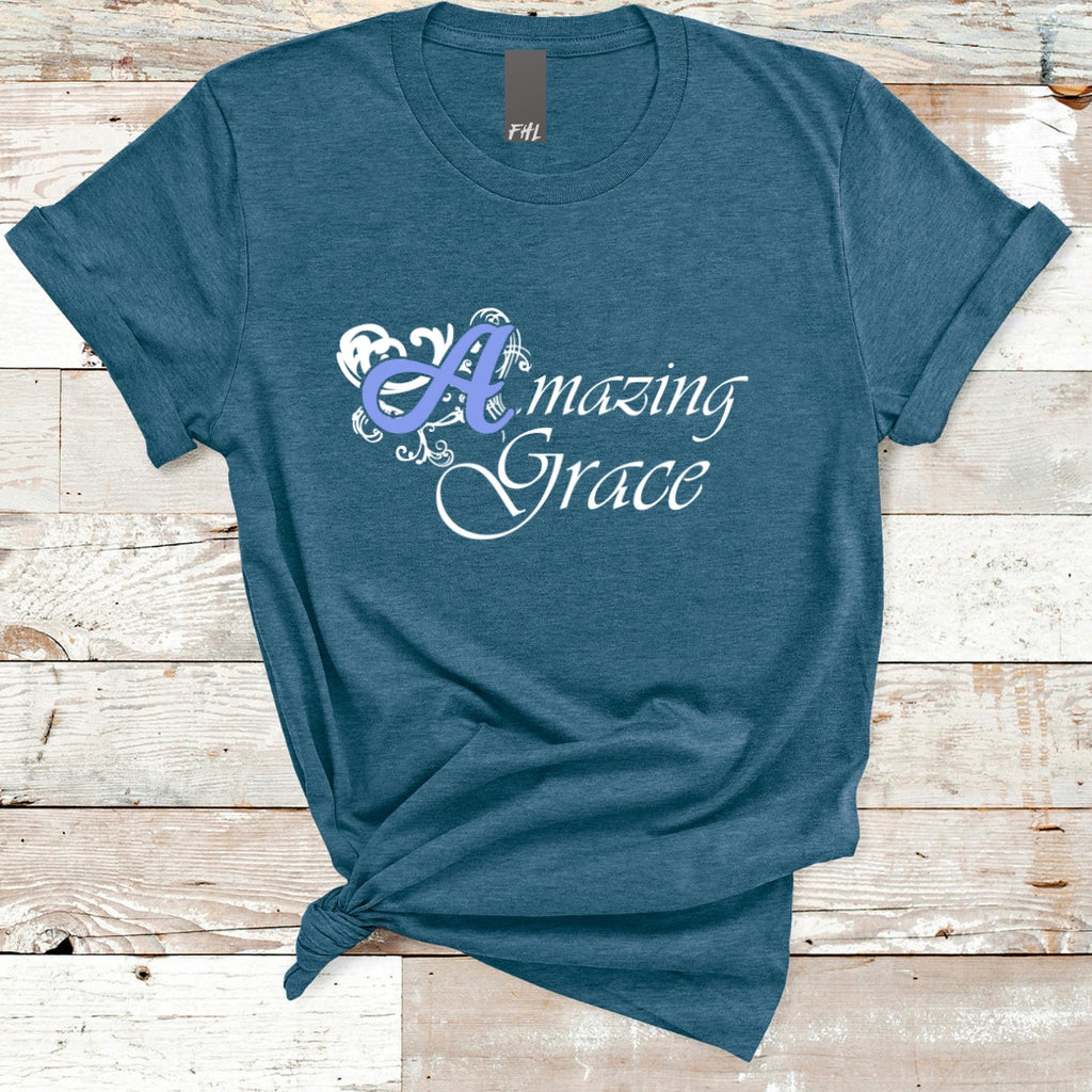 Amazing Grace Blue Font Cotton T-Shirt