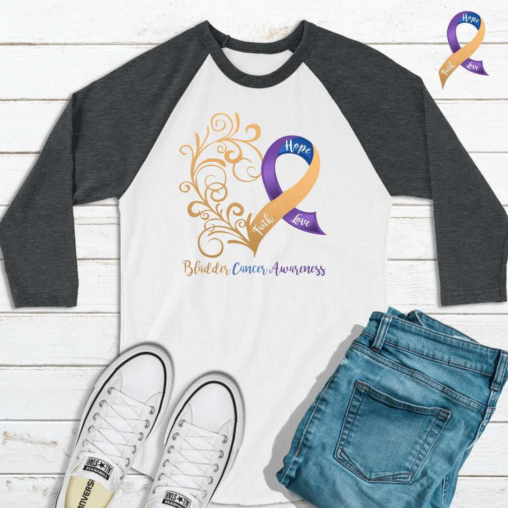 Bladder Cancer Awareness 3/4 Sleeve Raglan Shirt (Several Colors Available)