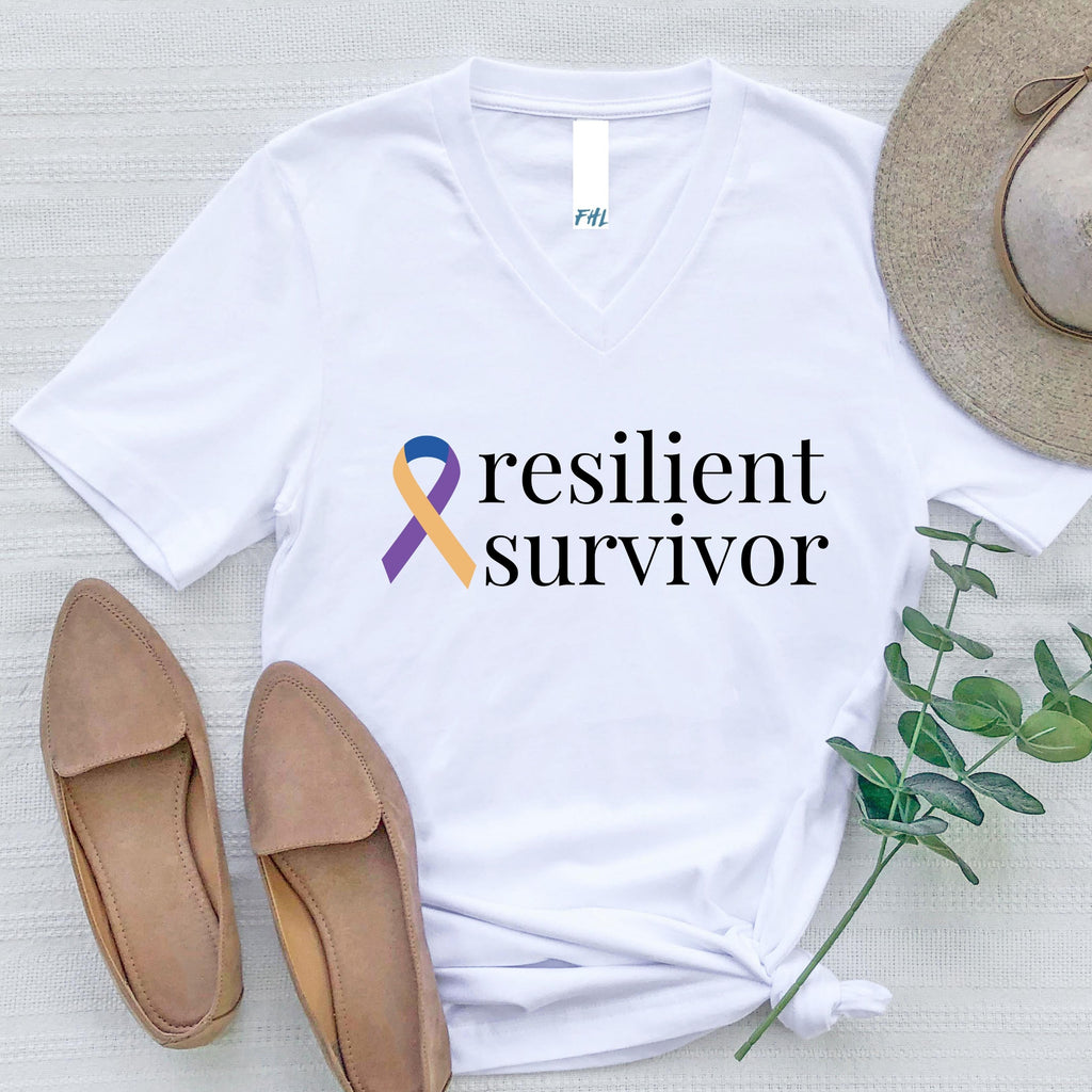 Bladder Cancer "resilient survivor" V-Neck T-Shirt