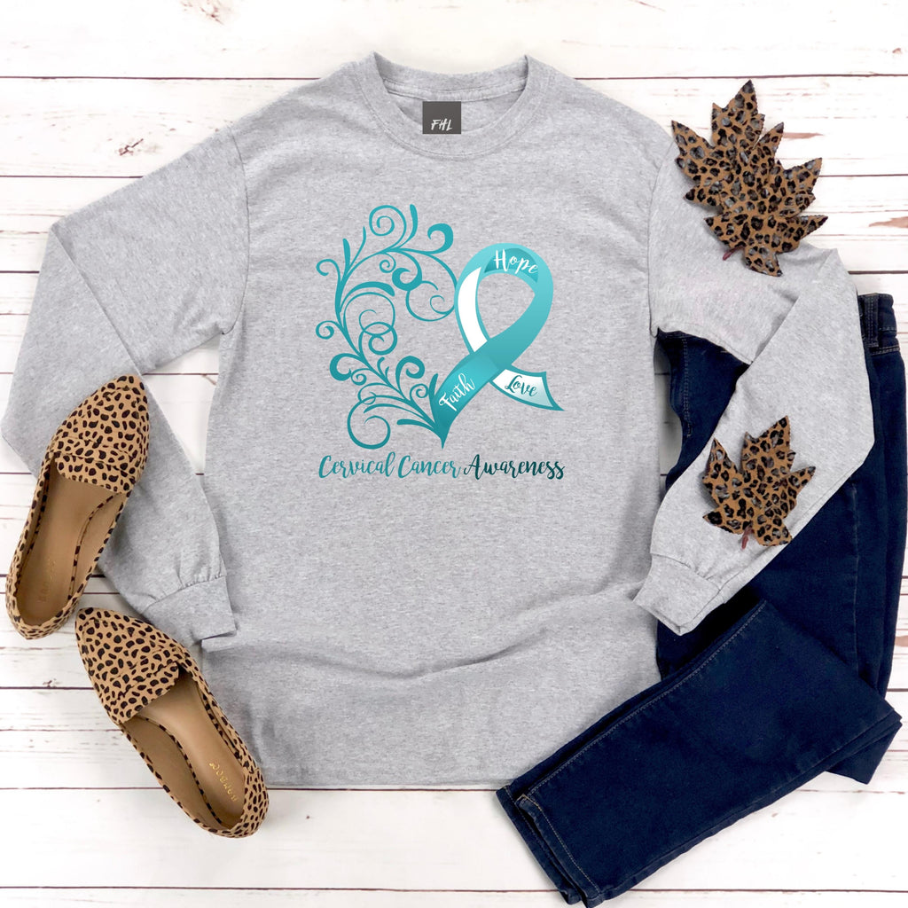 Cervical Cancer Awareness Heart Plus Size Long Sleeve Shirt - Several Colors Available