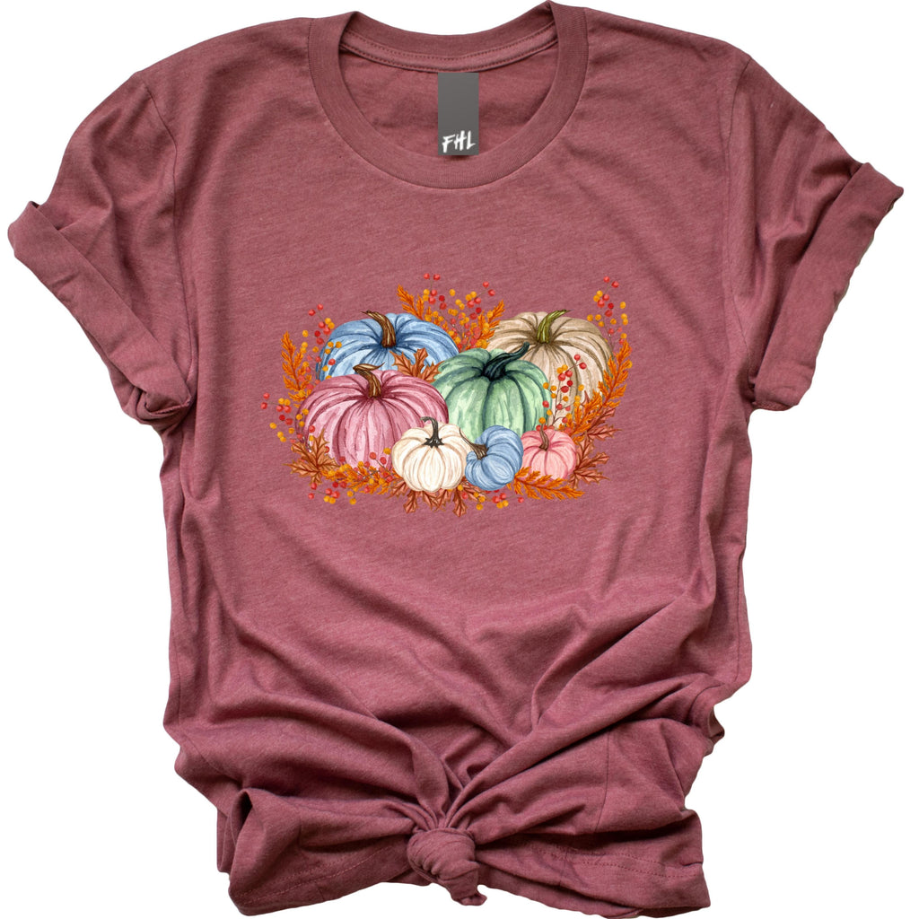 Fall Watercolor Pumpkins T-Shirt (Mauve)