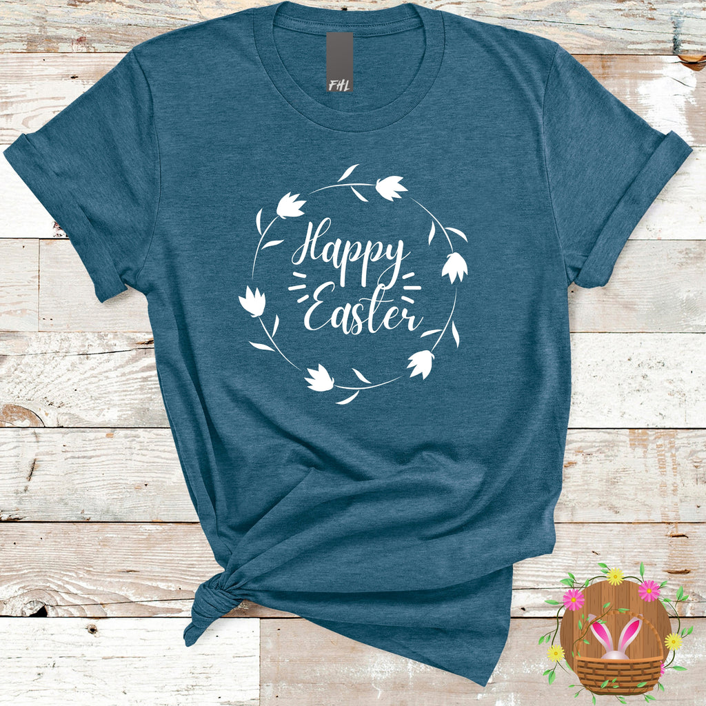 Happy Easter Floral Wreath T-Shirt (Several Colors Available)
