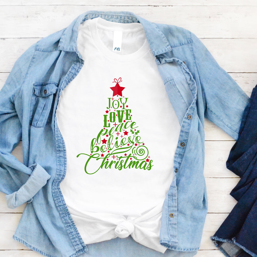 Joy Love Peace Believe Christmas White T-Shirt (Size Small Only)  (Quick Ship)