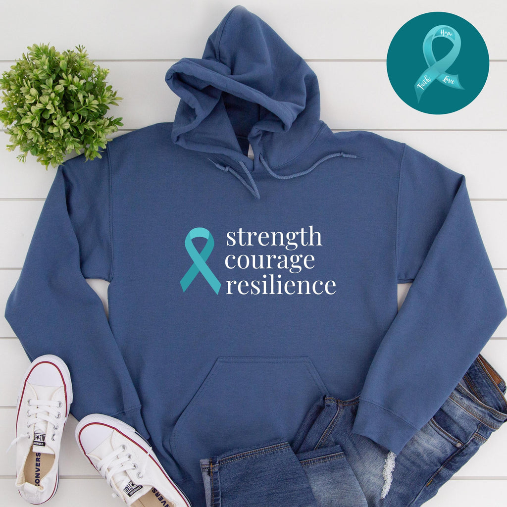 Ovarian Cancer "strength courage resilience" Ribbon Hoodie - Several Colors Available