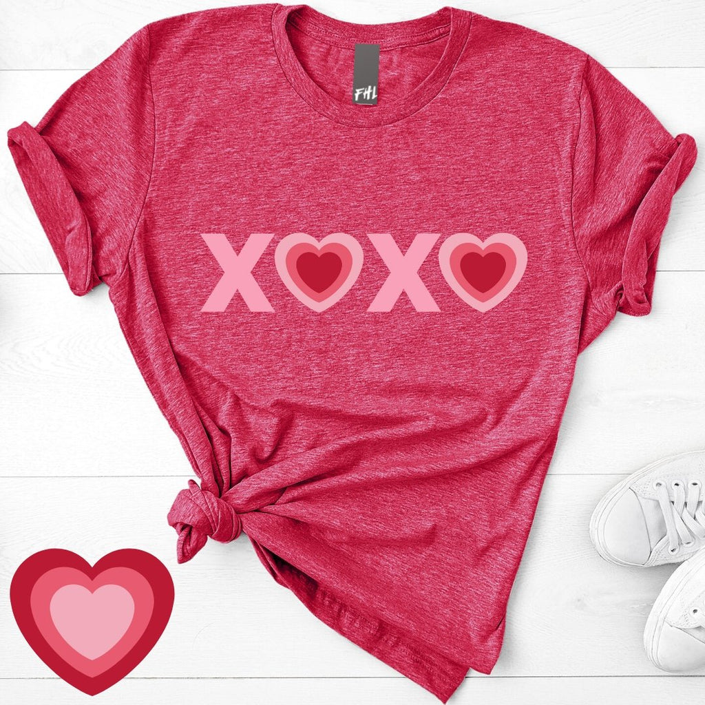 Valentine's XOXO Heart Heather Raspberry T-Shirt (QuickShip)