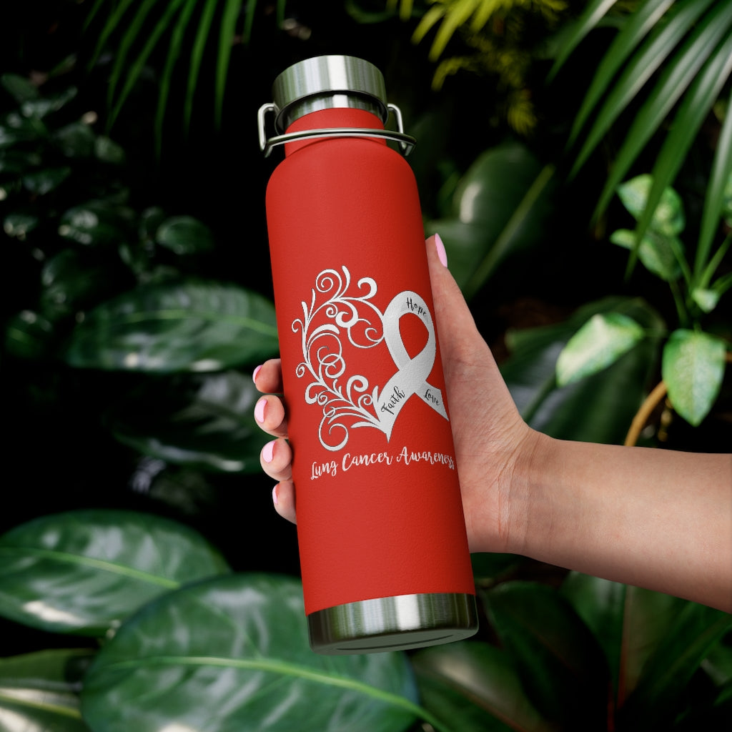 Lung Cancer Awareness Heart Copper Vacuum Insulated Bottle, 22oz - Several Colors Available