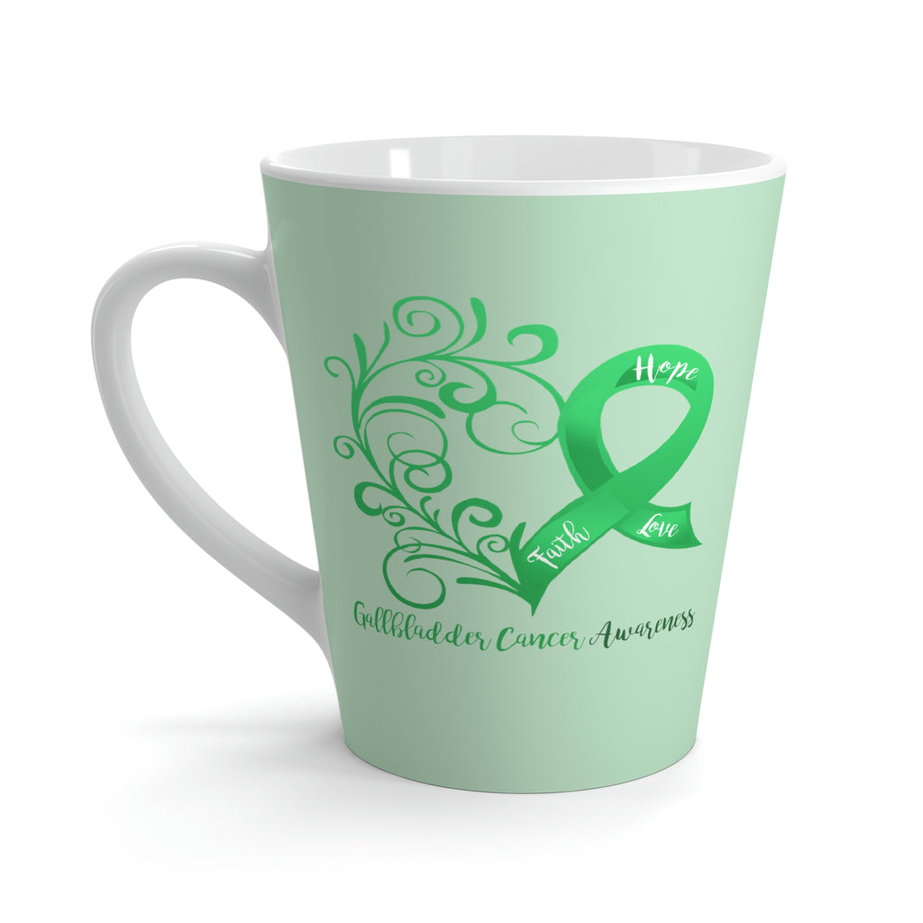 Gallbladder Cancer Awareness Heart Light Green Latte Mug (12 oz.) (Dual-Sided Design)