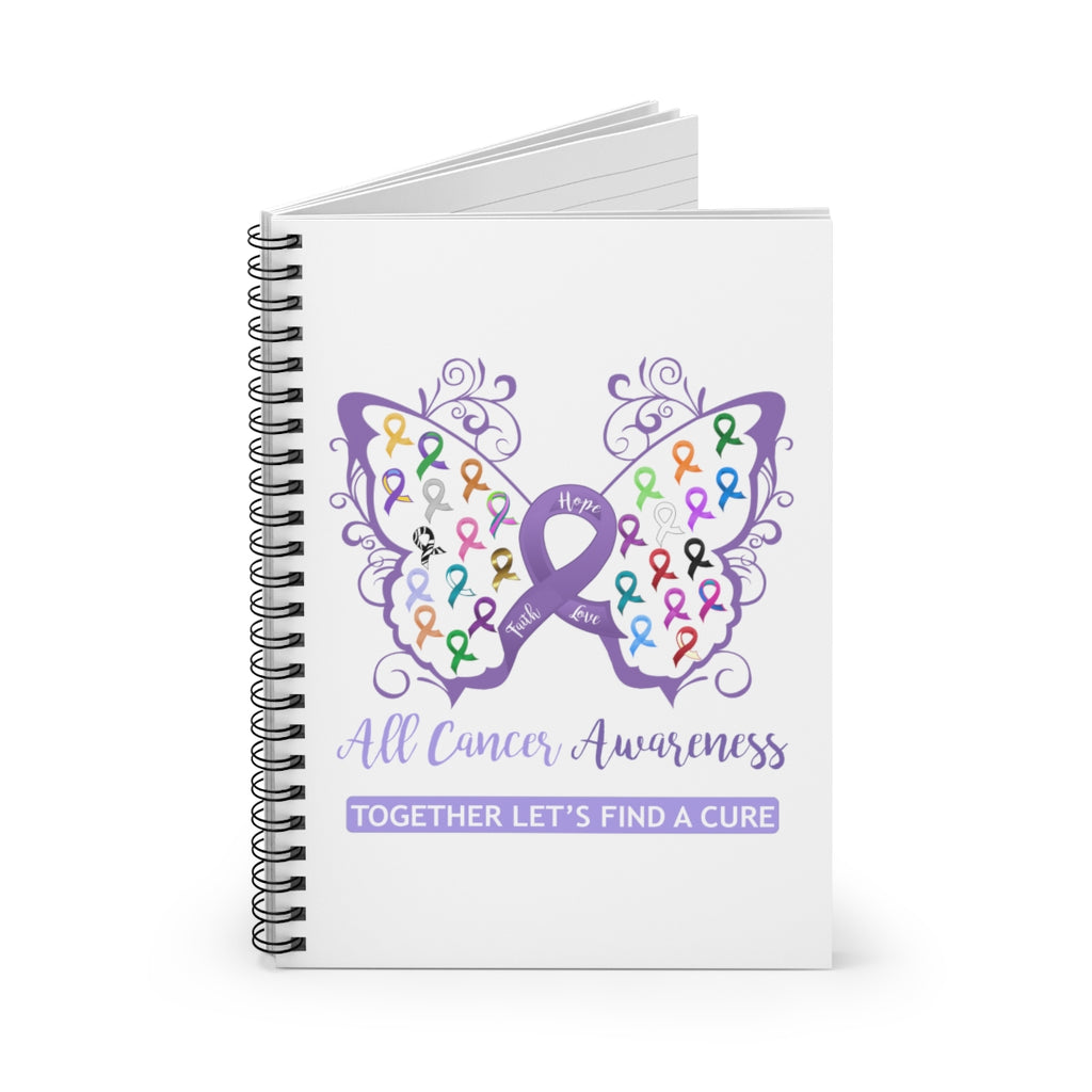 All Cancer Awareness Filigree Butterfly White Spiral Journal - Ruled Line