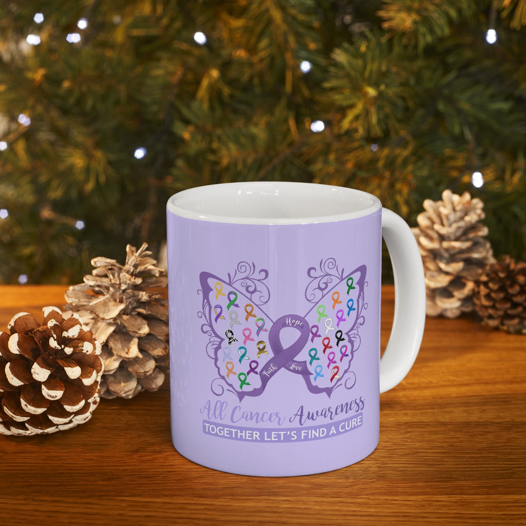 All Cancer Awareness Filigree Butterfly (Lavender) Mug (11 oz.)(Dual-Sided Design)