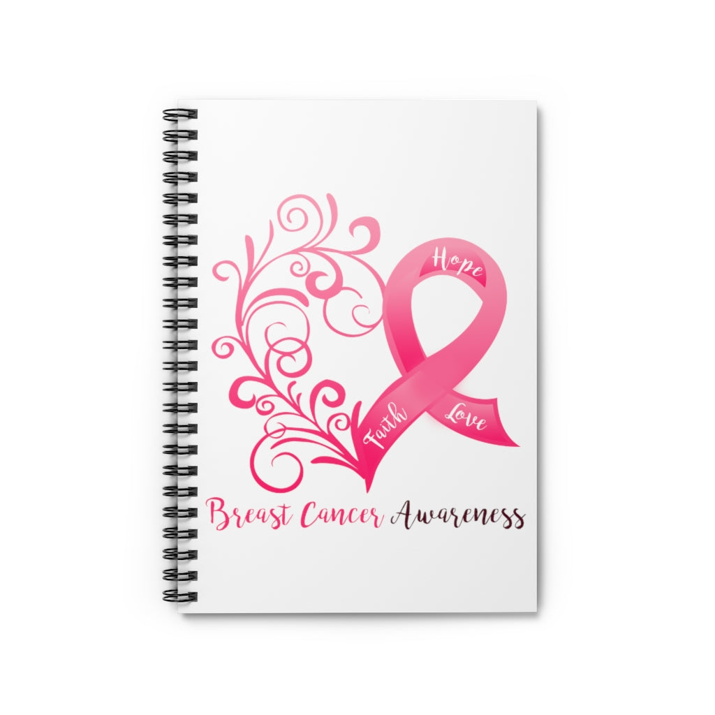 Breast Cancer Awareness Heart White Spiral Journal - Ruled Line