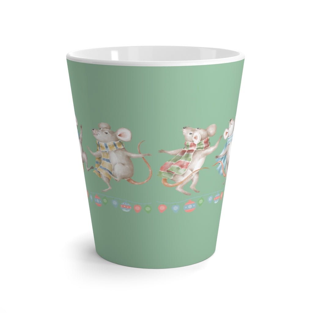 Vintage Watercolor Christmas Dancing Mice Light Green Latte Mug (12 oz.) (Dual-Sided Design)