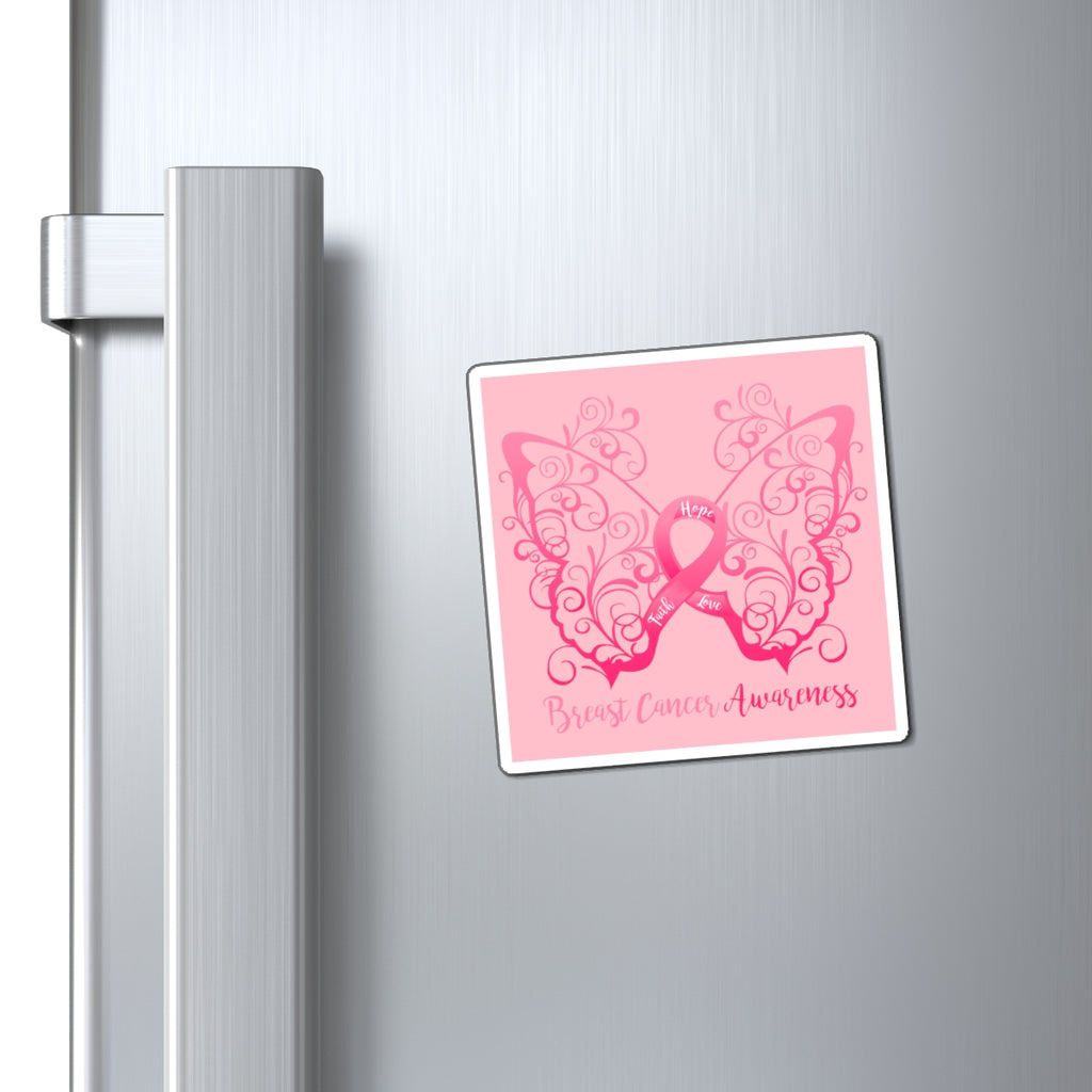 Breast Cancer Awareness Filigree Butterfly Magnet (Pink Background) (3 Sizes Available)
