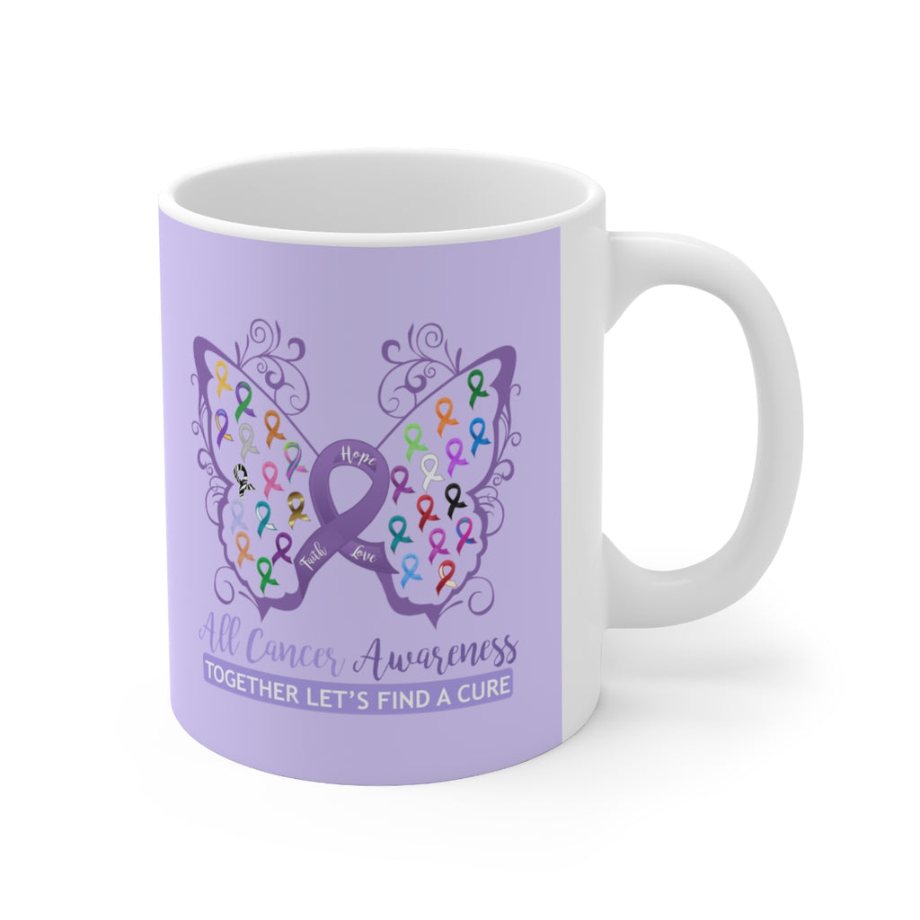 All Cancer Awareness Filigree Butterfly (Lavender) Mug (11 oz.)(Dual-Sided Design)