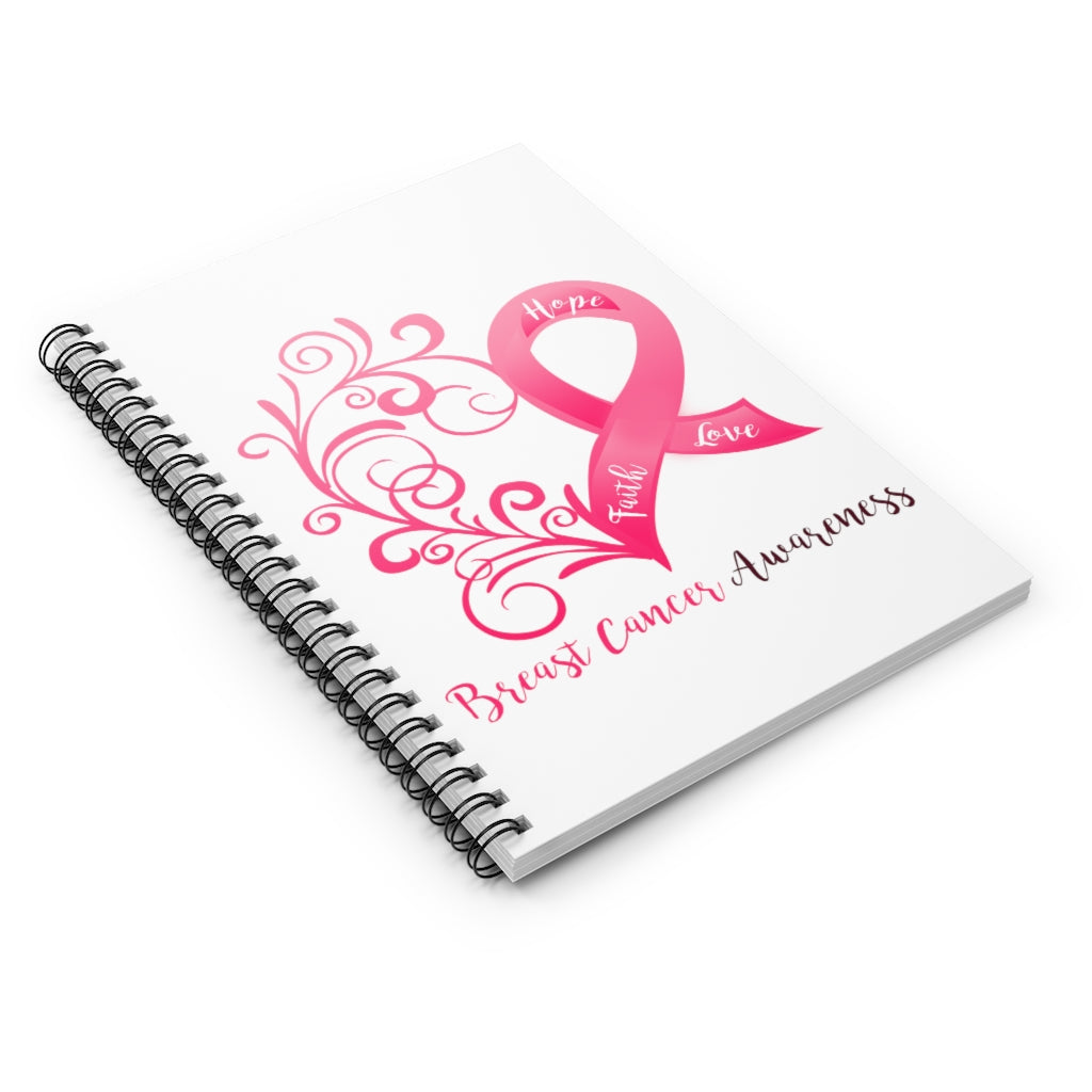 Breast Cancer Awareness Heart White Spiral Journal - Ruled Line