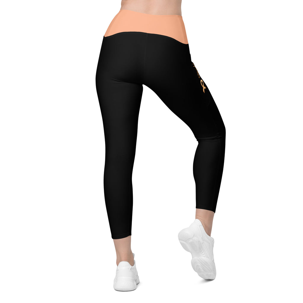 Uterine Cancer "Supporter" Crossover Waist Leggings with Pockets (Black/Peach)