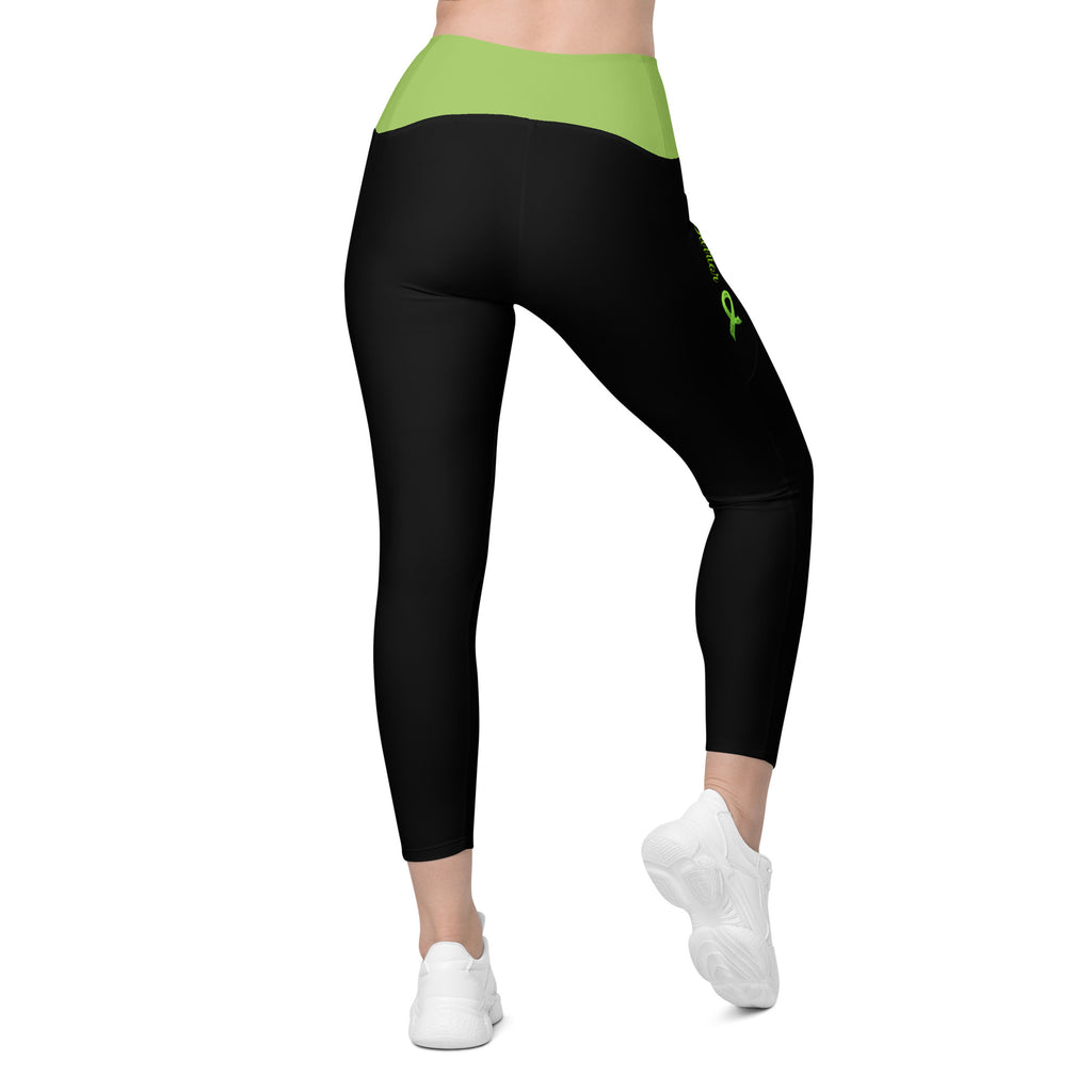 Lymphoma "Warrior" Crossover Waist Leggings with Pockets (Black/Lime Green)
