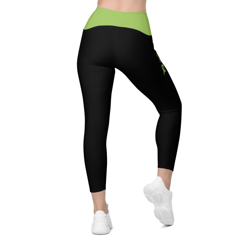 Lymphoma "Caregiver" Crossover Waist Leggings with Pockets (Black/Lime Green)