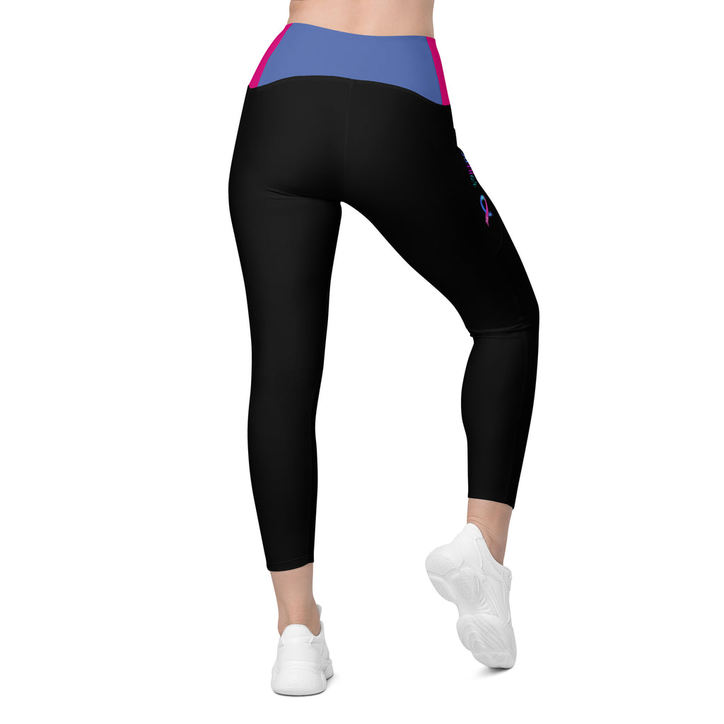 Thyroid Cancer "Warrior" Crossover Waist Leggings with Pockets (Black/Pink/Blue)